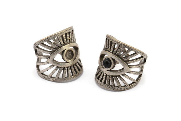 Silver Eye Ring, Antique Silver Plated Brass Eye Ring With 1 Stone Settings - Pad Size 4mm N1789 H1520