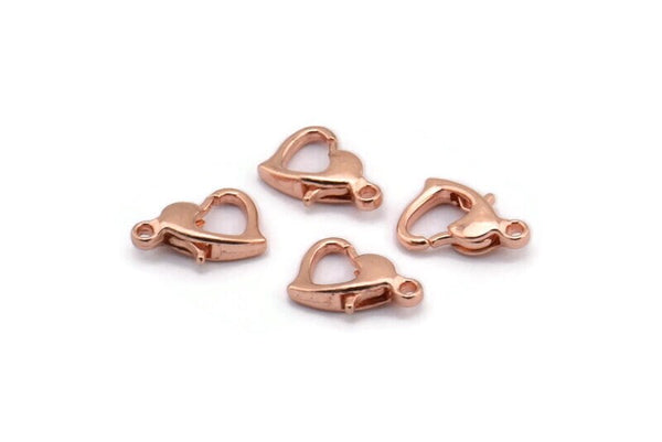 10mm Heart Clasp, 24 Rose Gold Tone Brass Heart Lobster Clasps, Findings (10x7mm) A1025