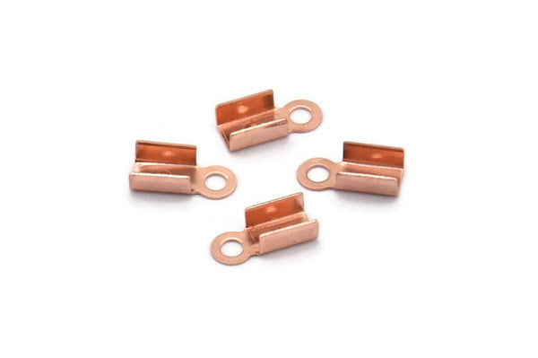 Cord End Clasp, 100 Rose Gold Tone Brass Cord End Clasps With 1 Loop, Findings (9x3mm) A1013