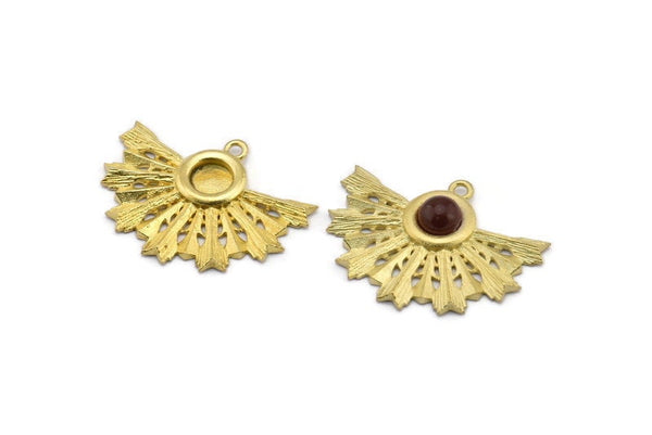 Brass Badge Charm, 2 Raw Brass Rosette Charm Pendants With 1 Loop, Earrings - Pad Size 6mm (32x24mm) N0750