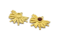 Brass Sun Charm, 2 Raw Brass Sunshine Charm Earrings With 1 Loop, Pendants - Pad Size 6mm (23x32mm) N0726