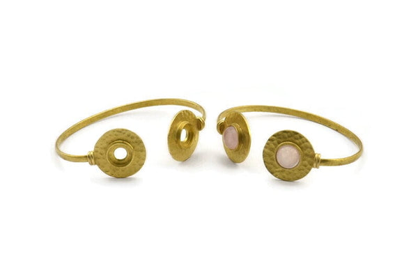 Brass Round Cuff, 1 Raw Brass  Round Cuff Stone Setting With 2 Pads -  Pad Size 10mm R069