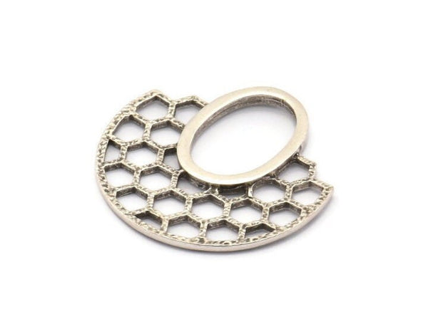 Silver Honeycomb Pendant, 3 Antique Silver Plated Brass Honeycomb Pendant, Earrings, Charms (30x31mm) E652 H0619