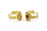 Brass Royal Ring, 2 Raw Brass Royal Rings With 1 Stone Settings - Pad Size 4x6mm N2005