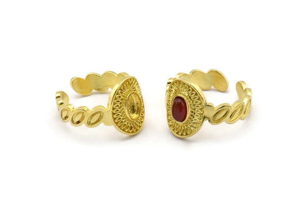 Brass Royal Ring, 2 Raw Brass Royal Rings With 1 Stone Settings - Pad Size 4x6mm N2005