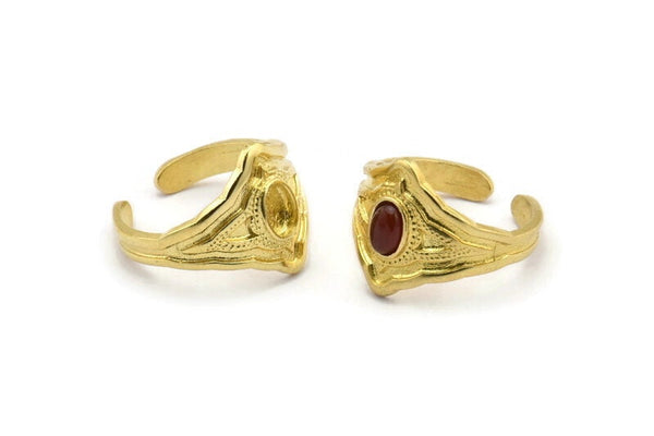Brass Royal Ring, 2 Raw Brass Royal Rings With 1 Stone Settings - Pad Size 4x6mm N2009