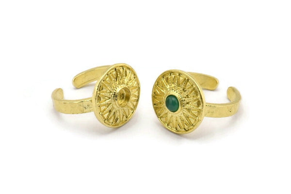 Brass Ring Settings, 2 Raw Brass Sun Rings With 1 Stone Setting - Pad Size 4mm N2016