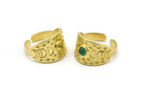 Brass Ring Settings, 2 Raw Brass Moon Phases Shaped Rings With 1 Stone Setting - Pad Size 4mm N2003