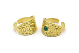 Brass Ring Settings, 2 Raw Brass Moon Phases Shaped Rings With 1 Stone Setting - Pad Size 4mm N2003