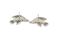 Gümüş Kuş Küpe, 2 Antik Gümüş Kaplama Pirinç Kuş Küpe (24x15x1,2 mm) N1645 H1091