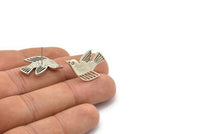 Silver Bird Earring, 2 Antique Silver Plated Brass Bird Stud Earrings (24x15x1.2mm) N1645 H1091