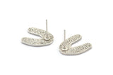 Earring Studs, 4 Antique Silver Plated Brass - Silver U Shape Earrings - Silver Earrings - Earrings (15x12.5x1mm) N1597