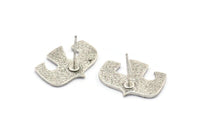 Silver Eagle Earring, 2 Antique Silver Plated Brass Eagle Stud Earrings (15x19x1mm) N1607 H1119