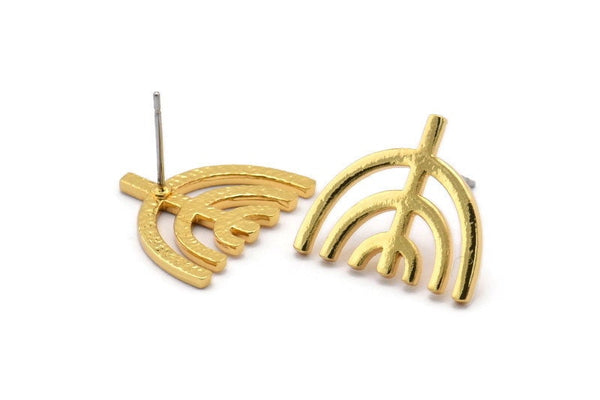 Earring Studs, 2 Gold Plated Brass - U Shape Earrings - Gold Earrings - Earrings (16x19x1.4mm) N1609