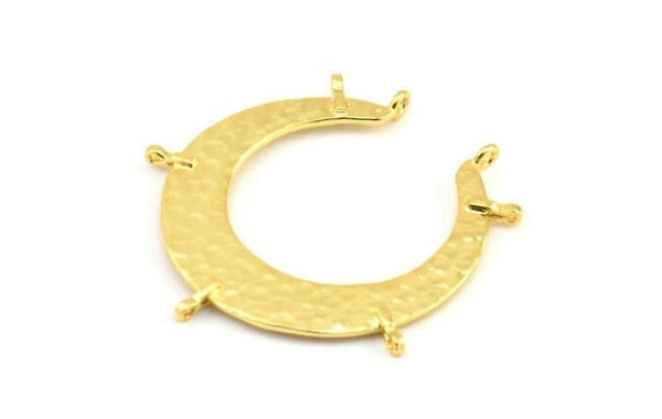 Gold Crescent Pendant, 1 Gold Plated Brass Hammered Crescent Pendants With 7 Loops (40x7.5x0.9mm) U077 Q540