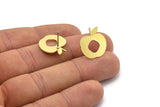Brass Apple Earring, 8 Raw Brass Apple Shaped Stud Earrings (17x17x0.80mm) A2780