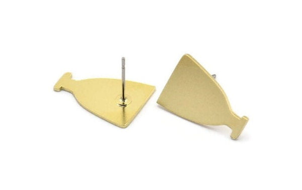 Earring Studs, 8 Raw Brass - Irregular Shaped Stud Earrings - Brass Earrings - Earrings (17x12x0.80mm) A2778