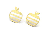 Brass Apple Earring, 8 Raw Brass Apple Shaped Stud Earrings (18x17x0.80mm) A2775