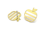 Brass Apple Earring, 8 Raw Brass Apple Shaped Stud Earrings (18x17x0.80mm) A2775