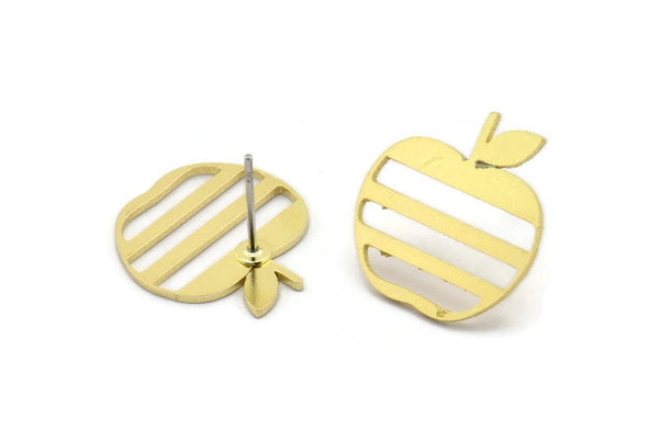 Brass Apple Earring, 8 Raw Brass Apple Shaped Stud Earrings (18x17x0.80mm) A2775