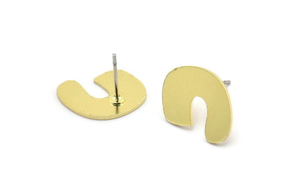 Earring Studs, 8 Raw Brass - U Shape Earrings - Brass Earrings - Earrings (11x13x0.80mm) A2784