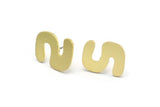 Earring Studs, 8 Raw Brass - S Shape Earrings - Brass Earrings - Earrings (14x11x0.80mm) A2787