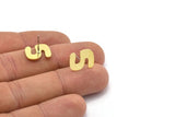 Earring Studs, 8 Raw Brass - S Shape Earrings - Brass Earrings - Earrings (14x11x0.80mm) A2787