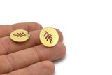 Brass Round Earring, 8 Raw Brass Branch Patterned Round Shaped Stud Earrings (18x0.80mm) A2792