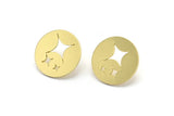 Brass Round Earring, 8 Raw Brass Star Patterned Round Shaped Stud Earrings (18x0.80mm) A2785