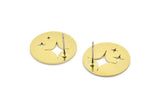 Brass Round Earring, 8 Raw Brass Star Patterned Round Shaped Stud Earrings (18x0.80mm) A2785