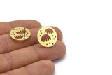 Brass Round Earring, 8 Raw Brass Round Shaped Stud Earrings (18x0.80mm) A2779