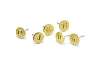 Brass Letter Earring, 2 Raw Brass Alphabets, Letter Earrings, Stud Earrings, Alphabet Stud, Initial Earrings, Personalized Ear Stud ( 9mm )