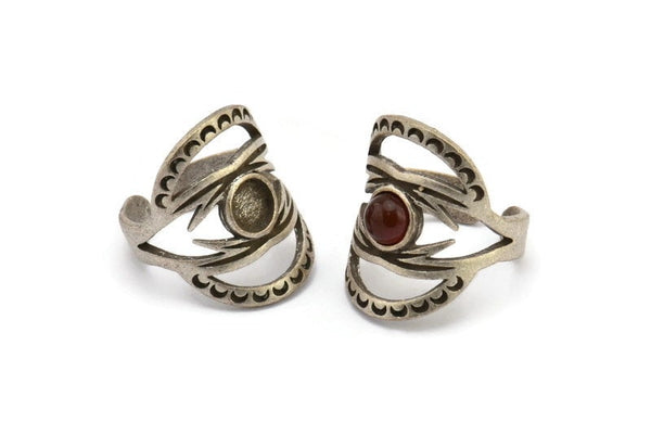 Silver Ring Setting, Antique Silver Plated Brass Duke Ring With 1 Stone Settings - Pad Size 6mm N1794 H1523