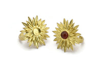 Brass Ring Settings, 2 Raw Brass Adjustable Sunflower Rings - Pad Size 6mm N0739