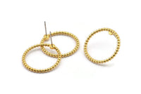 Gold Circle Earring, 2 Gold Plated Brass Circle Stud Earrings (23x2mm) N1695