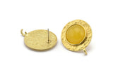 Brass Round Earring, 2 Hammered Raw Brass Round Stud Earrings With 1 Loop - Pad Size 14mm N0780
