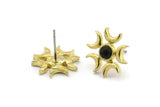 Brass Moon Earring, 4 Raw Brass Crescent Moon Stud Earrings - Pad Size 4mm (15mm) N1325