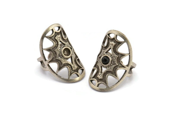Gümüş Boho Yüzük, Antik Gümüş Kaplama Pirinç Boho Yüzük, 1 Taş Ayarlı - Ped Boyutu 4 mm N1788 H1522