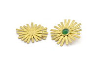 Brass Sun Earring, 2 Raw Brass Sunshine Stud Earrings - Pad Size 8mm N0708