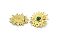 Brass Sunflower Earring, 2 Raw Brass Flower Stud Earrings - Pad Size 8mm N0703