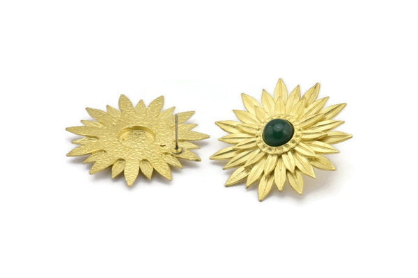 Brass Sunflower Earring, 2 Raw Brass Flower Stud Earrings - Pad Size 8mm N0703