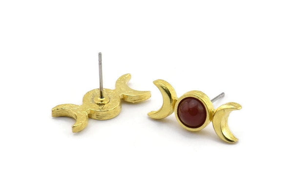 Brass Moon Earring, 4 Raw Brass Crescent Moon Stud Earrings - Pad Size 6mm (19x8mm) N1269