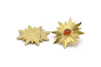 Brass Badge Earring, 2 Raw Brass Rosette Stud Earrings - Pad Size 6mm (34mm) N0781