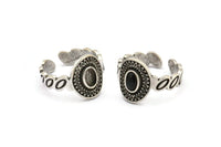 Silver Royal Ring, 2 Antique Silver Plated Brass Royal Rings With 1 Stone Settings - Pad Size 4x6mm N2005 H1444