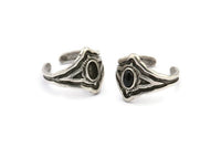 Silver Royal Ring, Antique Silver Plated Brass Royal Ring With 1 Stone Settings - Pad Size 4x6mm N2009 H1453