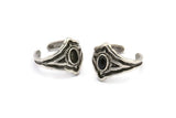 Silver Royal Ring, Antique Silver Plated Brass Royal Ring With 1 Stone Settings - Pad Size 4x6mm N2009 H1453