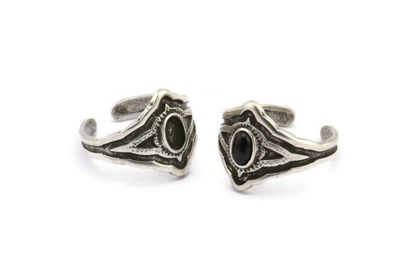 Silver Royal Ring, Antique Silver Plated Brass Royal Ring With 1 Stone Settings - Pad Size 4x6mm N2009 H1453