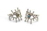 Silver Eye Ring, Antique Silver Plated Brass Eye Ring With 1 Stone Settings - Pad Size 3mm N1892 H1554
