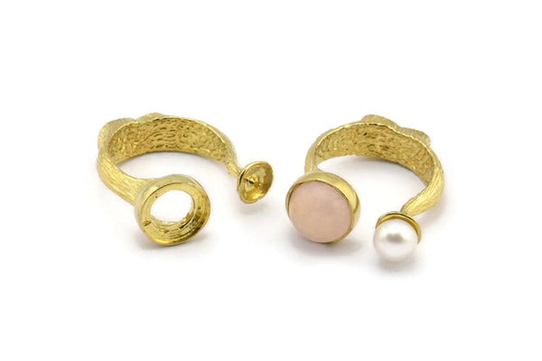 Adjustable Ring Settings - 2 Raw Brass Adjustable Rings with 2 Stone Settings - Pad Size 10mm N0232