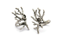 Silver Branch Ring, Antique Silver Plated Brass Branch Ring With 1 Stone Settings - Pad Size 6mm N2012 H1459